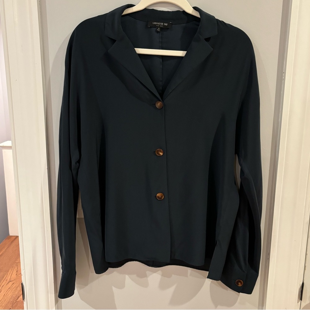 Lafayette 148 Silk Button Down Blouse in Blue | Navy 💙
